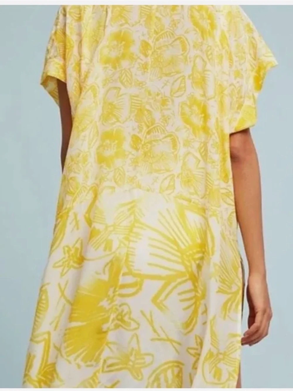 Anthropologie Lilka Yellow Tropical Floral V-Neck Swim Cover Up